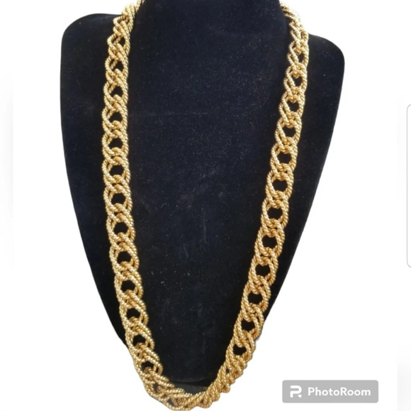 ERWIN PEARL DESIGNER VINTAGE TEXTURED DOUBLE LINK CHAIN STATEMENT NECKLACE - Picture 1 of 4
